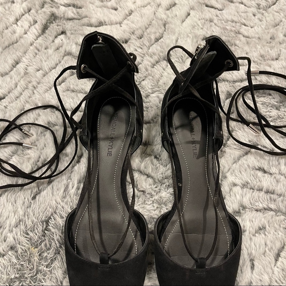 Kendall & Kylie Black Suede Lace Up Ballerina Flats Pointy Toe Size 6.5 - Picture 5 of 10